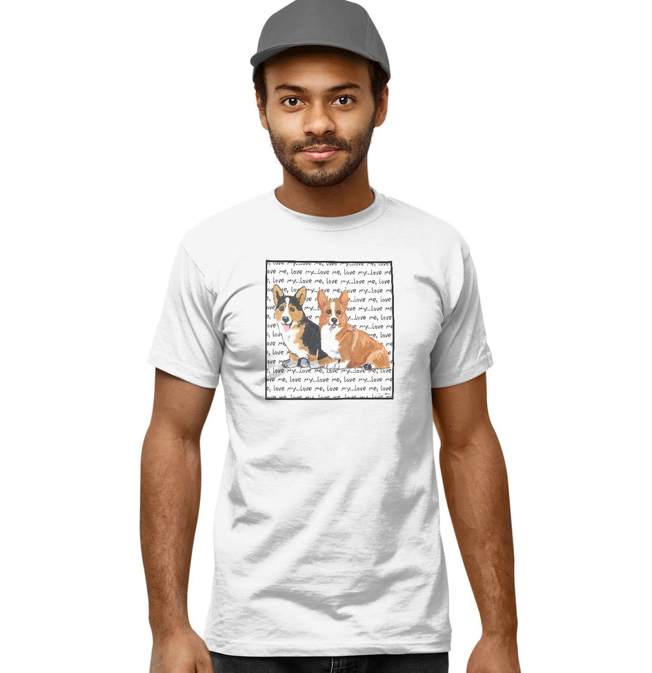 Two Corgi Love Text - Adult Unisex T-Shirt