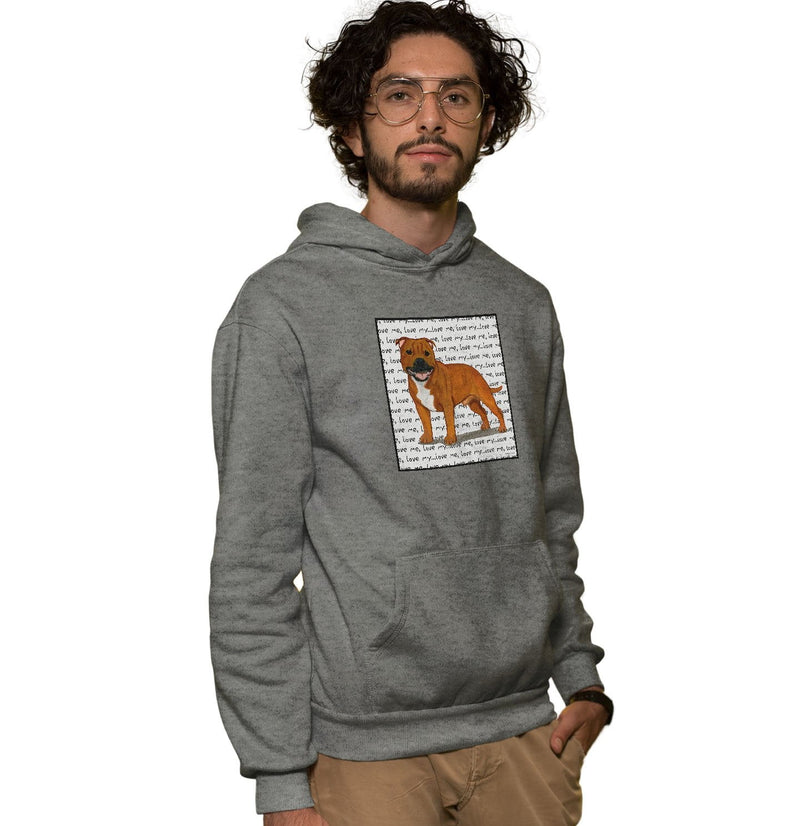 Red Staffordshire Bull Terrier Love Text - Adult Unisex Hoodie Sweatshirt