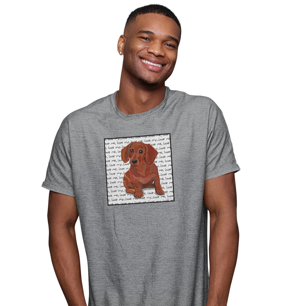 Red Dachshund Love Text - Adult Unisex T-Shirt