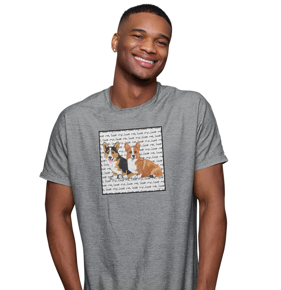 Two Corgi Love Text - Adult Unisex T-Shirt