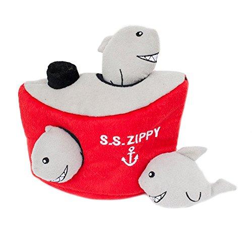 ZippyPaws Burrow Shark 'n Ship - Squeaky Plush Hide and Seek Dog Toy