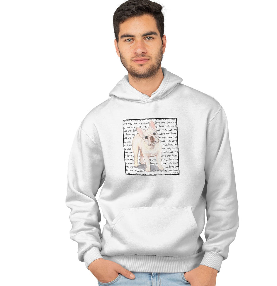 Cream French Bulldog Love Text - Adult Unisex Hoodie Sweatshirt