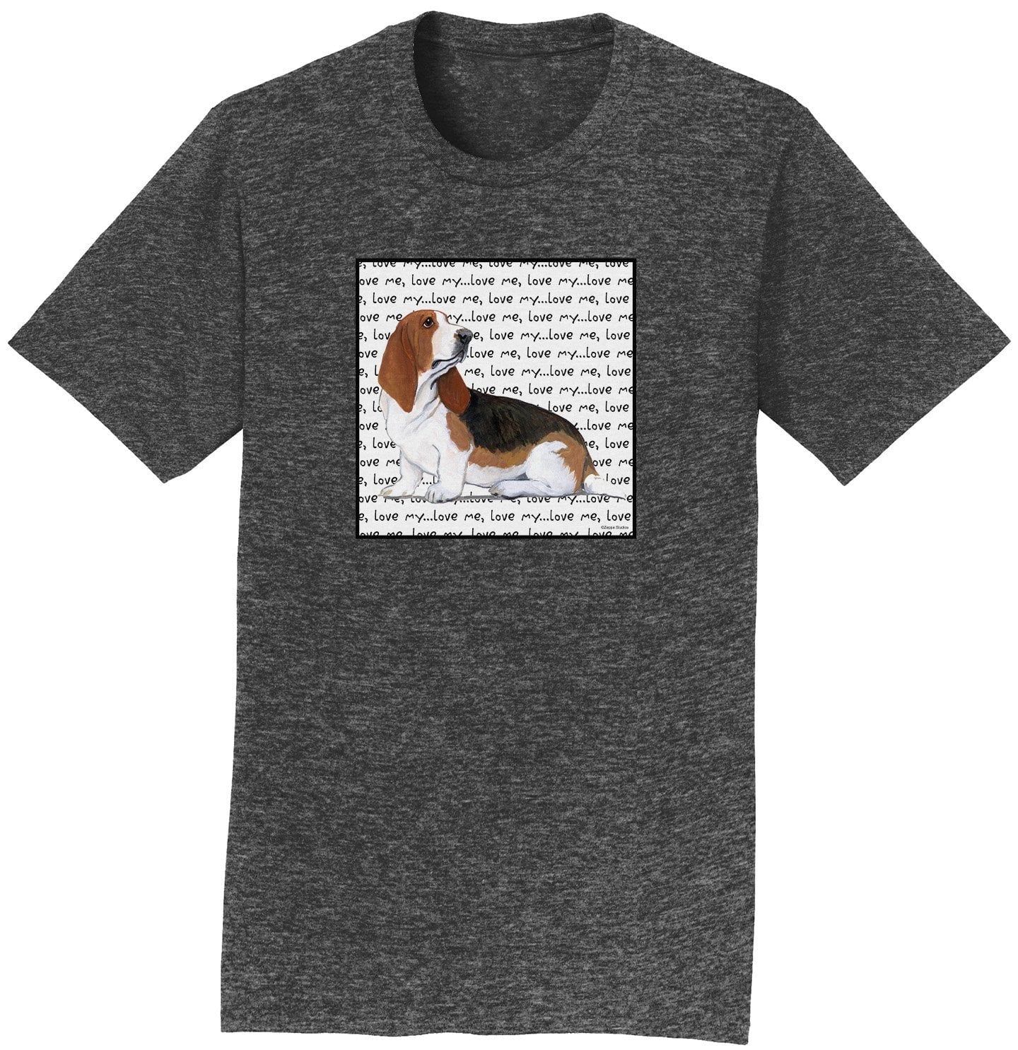 Basset Hound Love Text Adult Unisex T Shirt Small Yellow