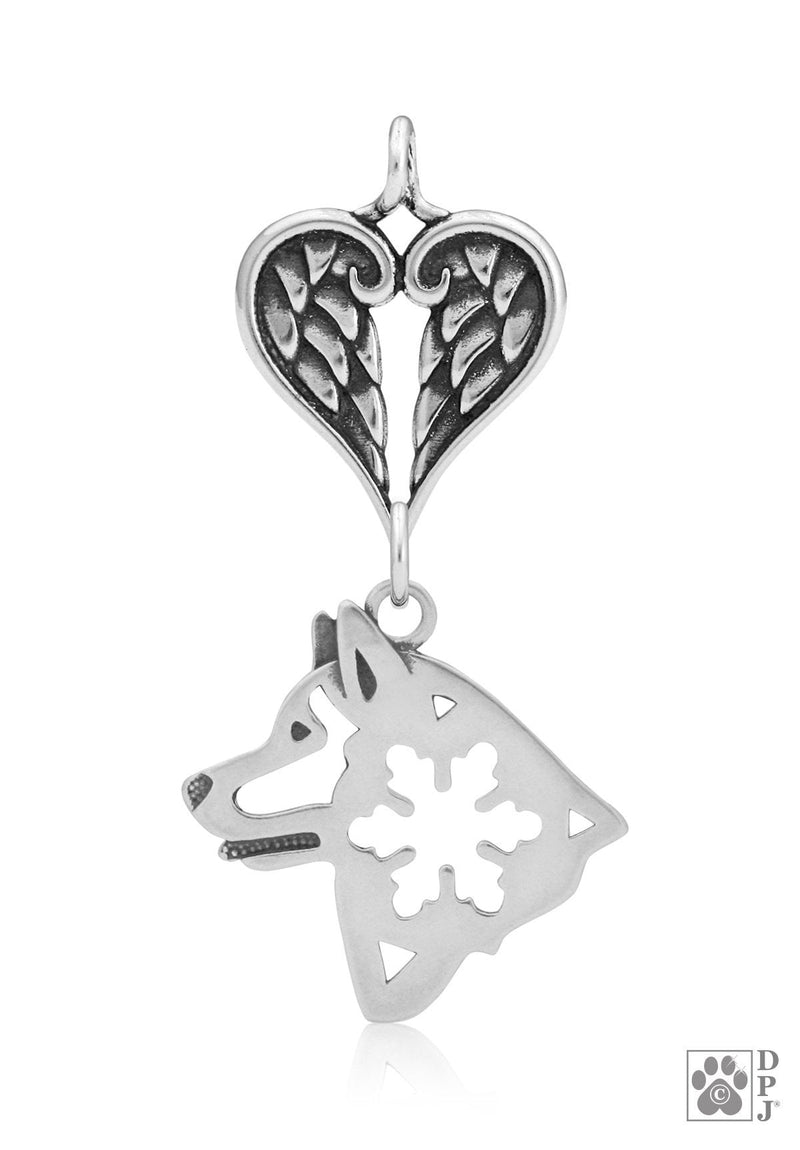 Alaskan Malamute w/Snowflake, Head, with Engravable Healing Angels Pendant