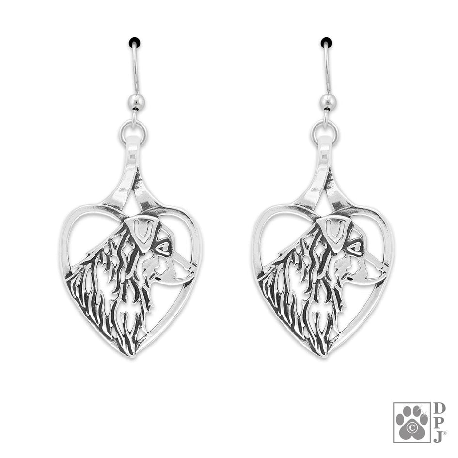 Australian Shepherd in Heart, Sterling Silver Earrings