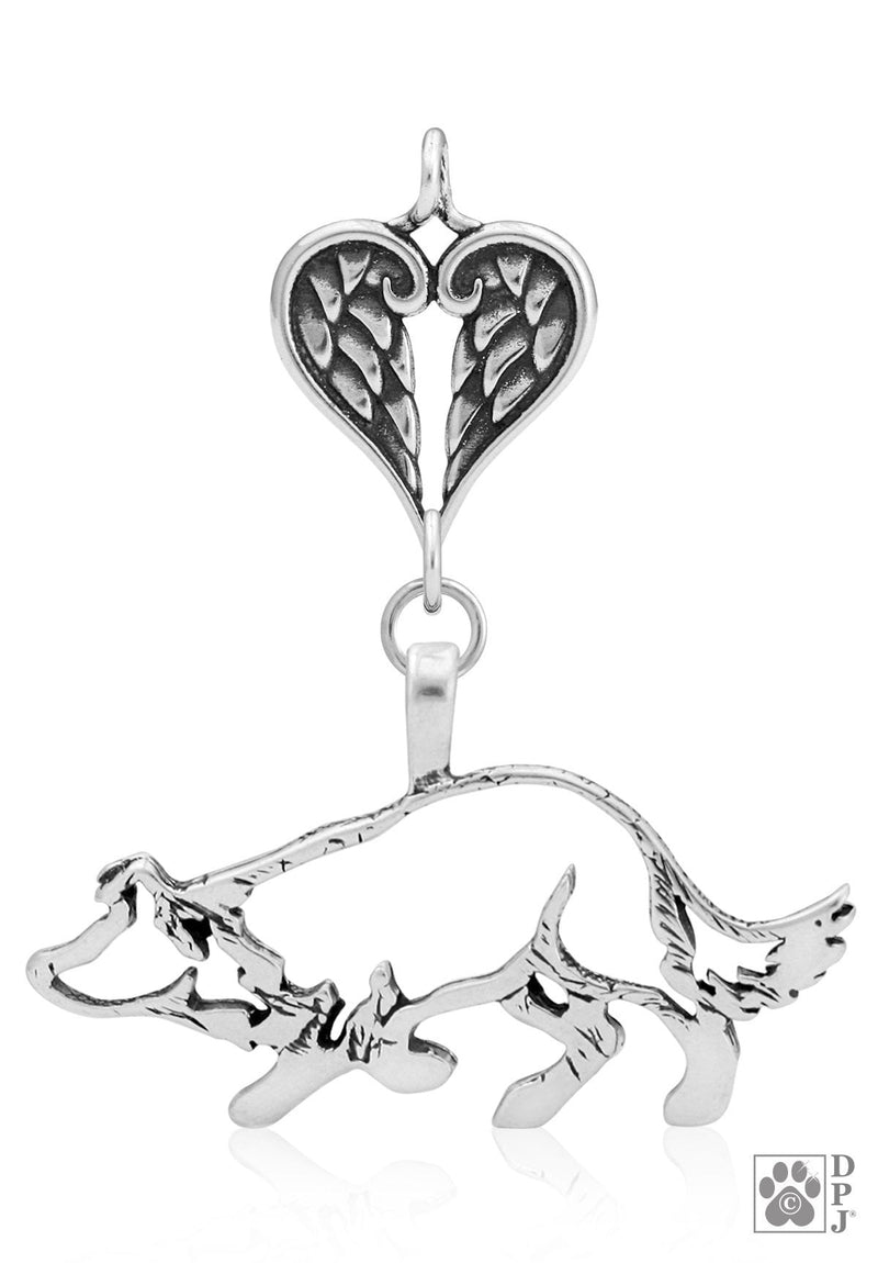 Border Collie Large Crouch, Body, with Engravable Healing Angels Pendant