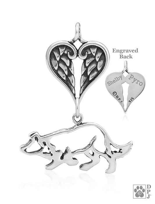 Border Collie Small Crouch, Body, with Engravable Healing Angels Pendant