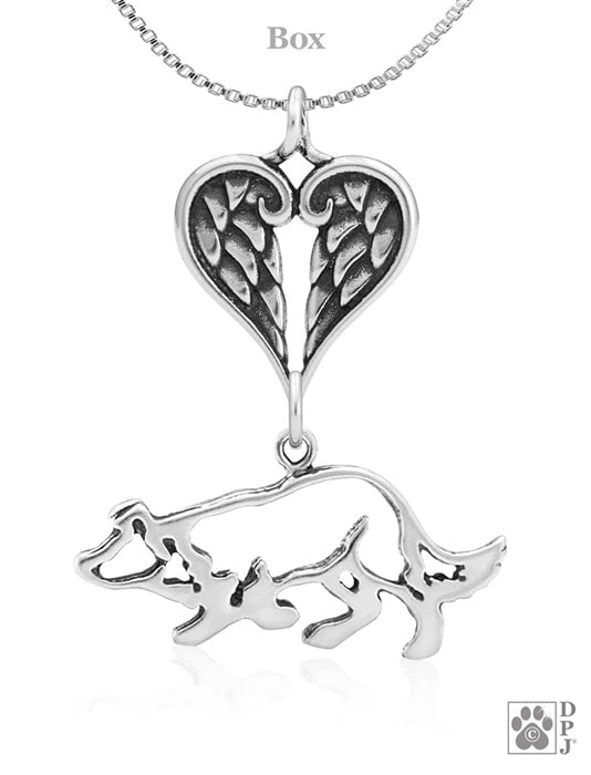 Border Collie Small Crouch, Body, with Engravable Healing Angels Pendant