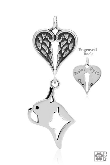 Boston Terrier, Head, with Engravable Healing Angels Pendant