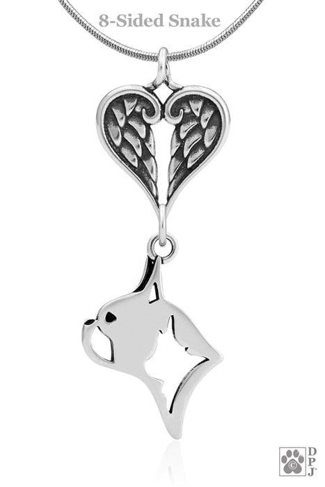 Boston Terrier, Head, with Engravable Healing Angels Pendant