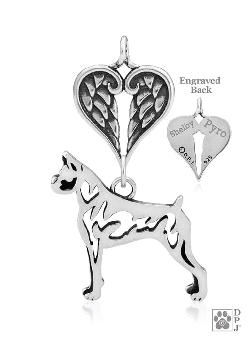 Boxer, Cropped Ears, Body, with Engravable Healing Angels Pendant
