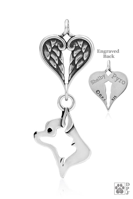 Chihuahua, Smooth Coat, Head, with Engravable Healing Angels Pendant