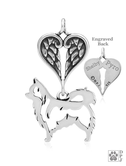 Chihuahua, Longhaired, Body, with Engravable Healing Angels Pendant