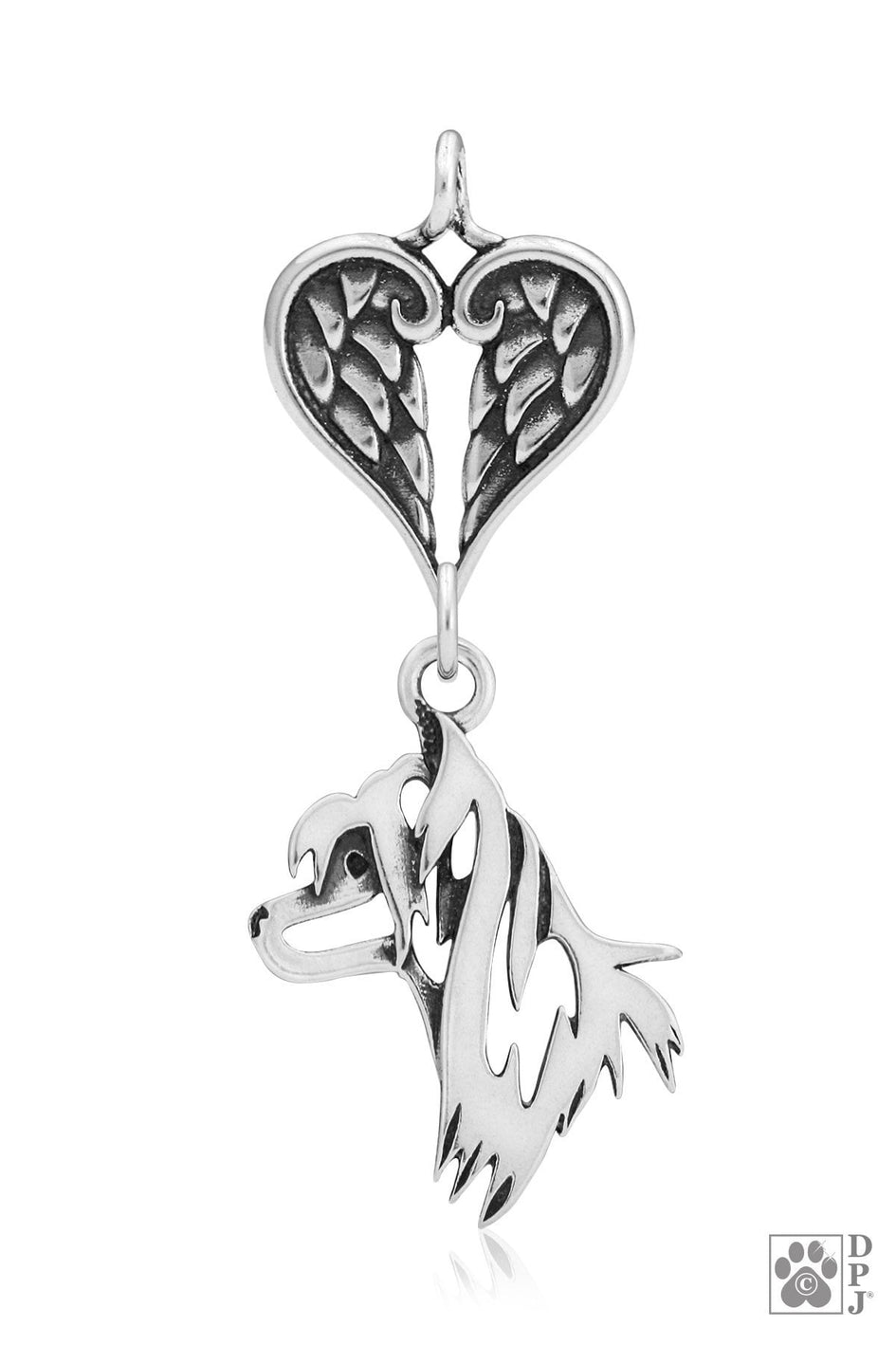 Chinese Crested, Head, with Engravable Healing Angels Pendant