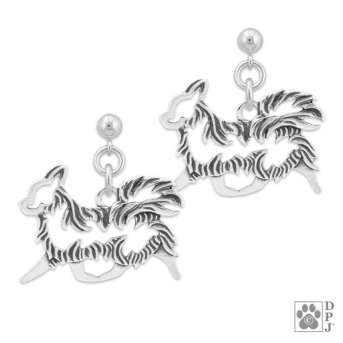 Chihuahua Longhaired Gaiting Body,  Sterling Silver Earrings