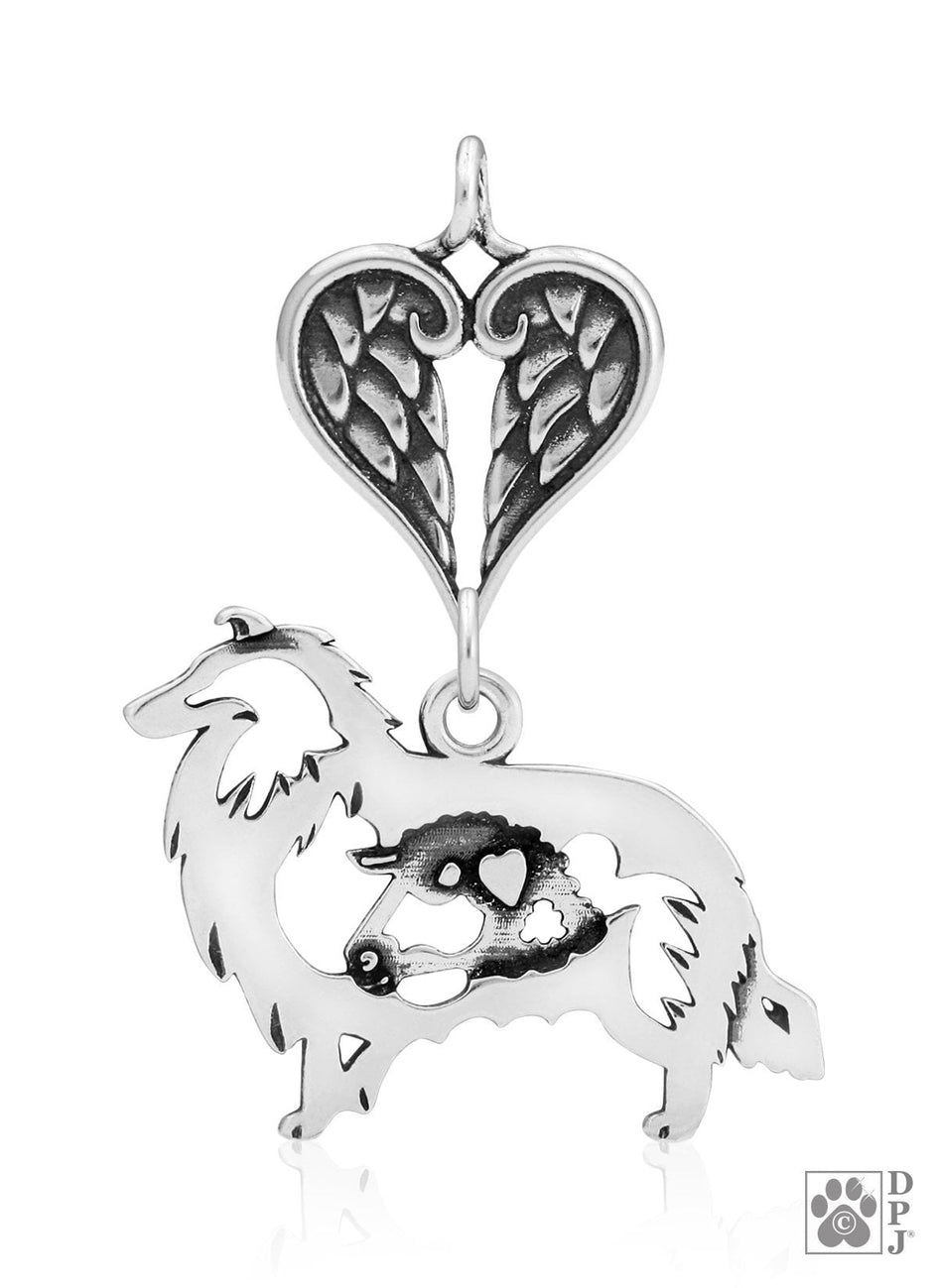 Collie, Rough Coat w/Sheep, Body, with Engravable Healing Angels Pendant