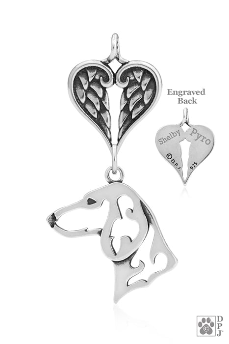 Dachshund Smooth Coat, Head, with Engravable Healing Angels Pendant