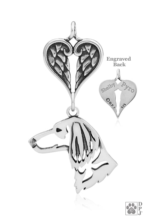 Dachshund Longhaired, Head, with Engravable Healing Angels Pendant