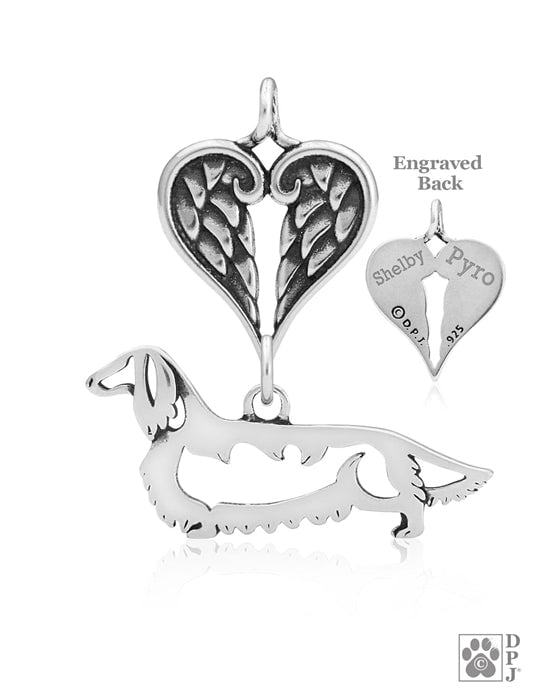 Dachshund Longhaired, Body, with Engravable Healing Angels Pendant