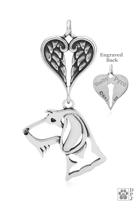 Dachshund Wirehaired, Head, with Engravable Healing Angels Pendant