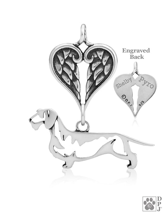 Dachshund Wirehaired, Body, with Engravable Healing Angels Pendant