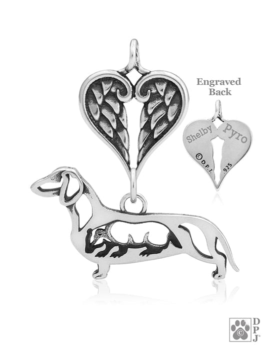 Dachshund Smooth Coat w/Badger, Body, with Engravable Healing Angels Pendant