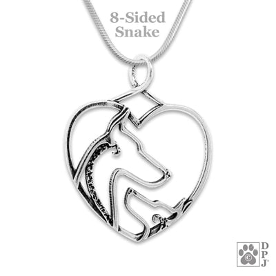 Sterling Silver Doberman Mom and Puppy Heart Pendant