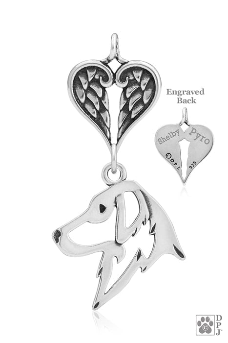 Flat-Coated Retriever, Head, with Engravable Healing Angels Pendant