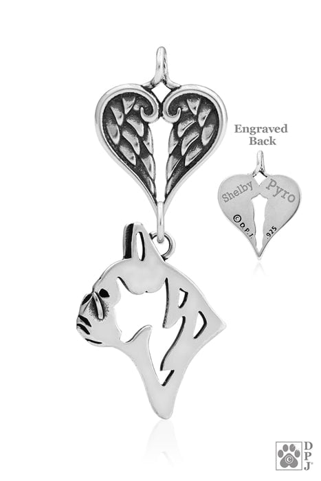 French Bulldog, Head,  with Engravable Healing Angels Pendant