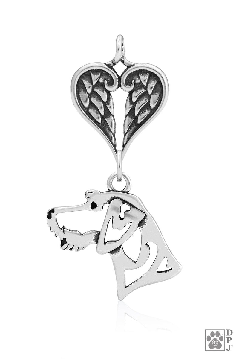 German Wirehaired Pointer, Head, with Engravable Healing Angels Pendant