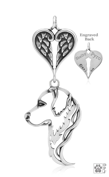 Golden Retriever, Head, with Engravable Healing Angels Pendant