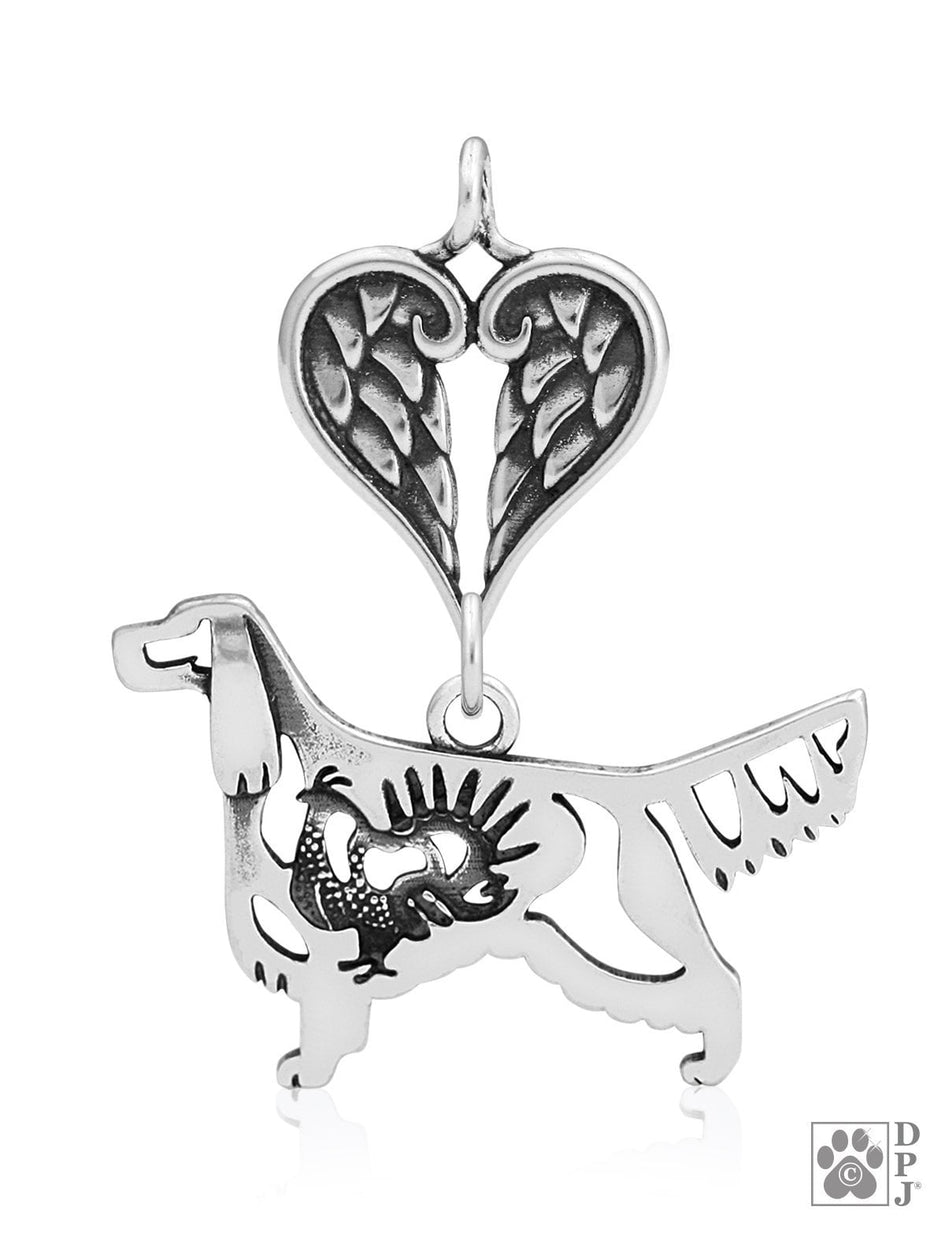 Gordon Setter w/Grouse, Body, with Engravable Healing Angels Pendant