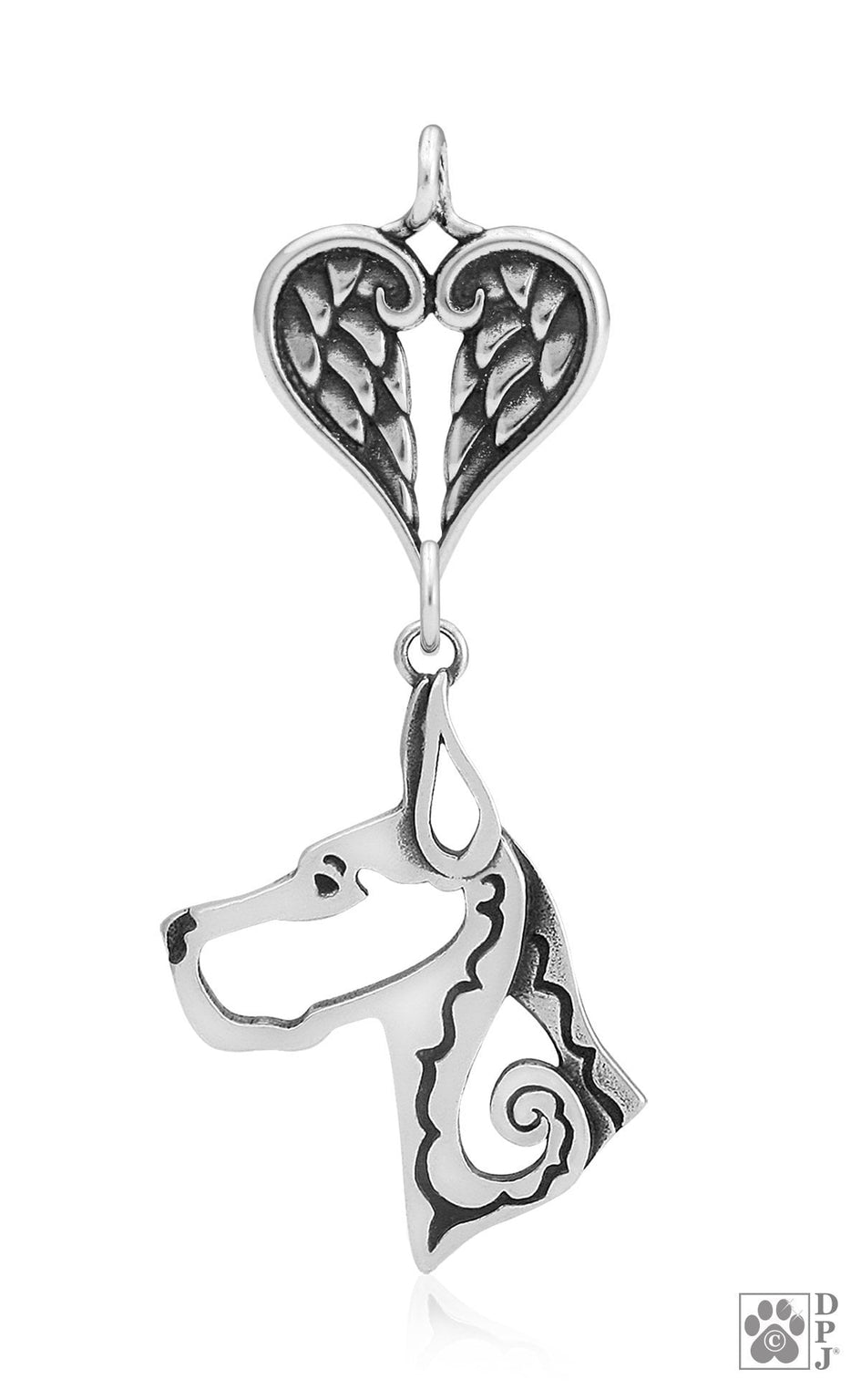 Great Dane, Cropped Ears, Head, with Engravable Healing Angels Pendant
