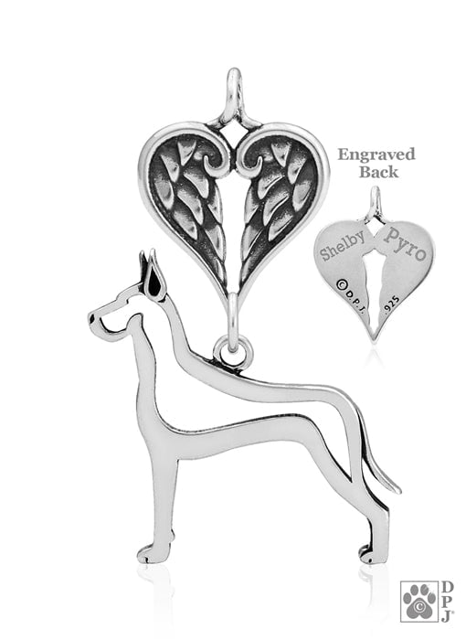 Great Dane, Cropped Ears, Body, with Engravable Healing Angels Pendant