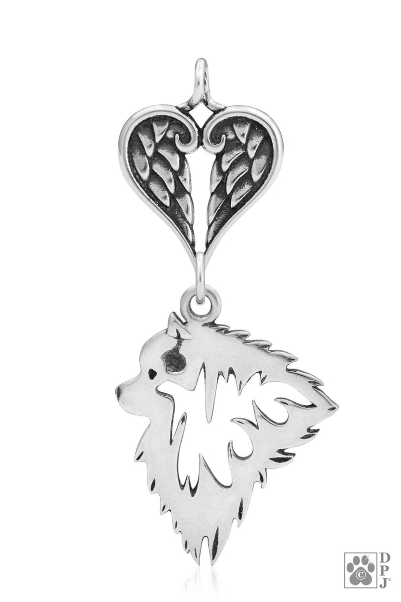 Keeshond, Head, with Engravable Healing Angels Pendant