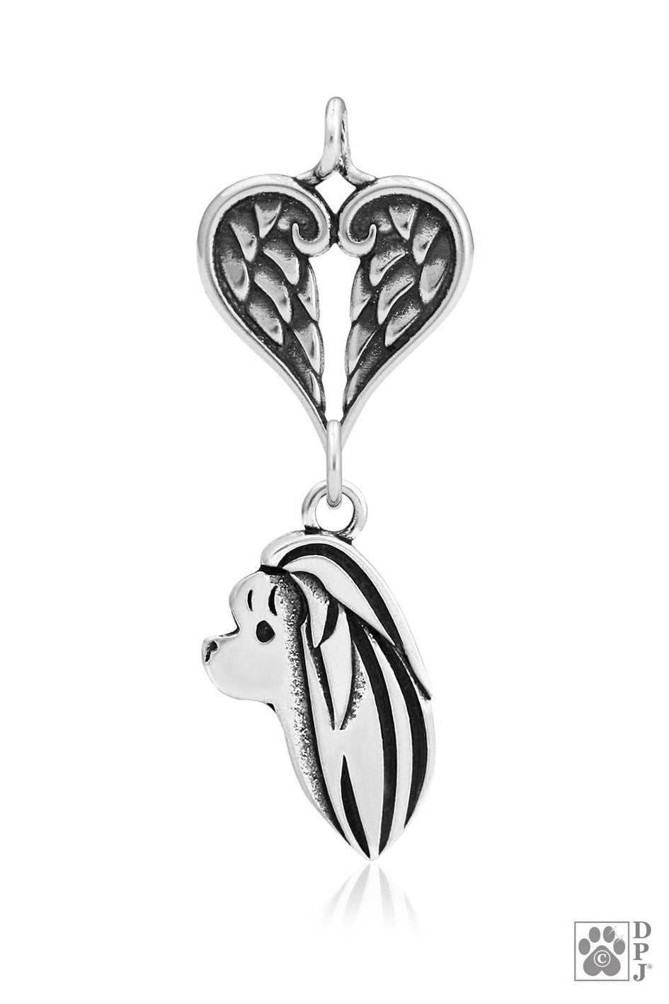 Maltese, Head, with Engravable Healing Angels Pendant