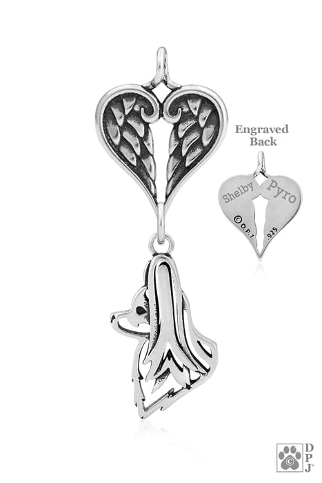 Papillon, Head, with Engravable Healing Angels Pendant