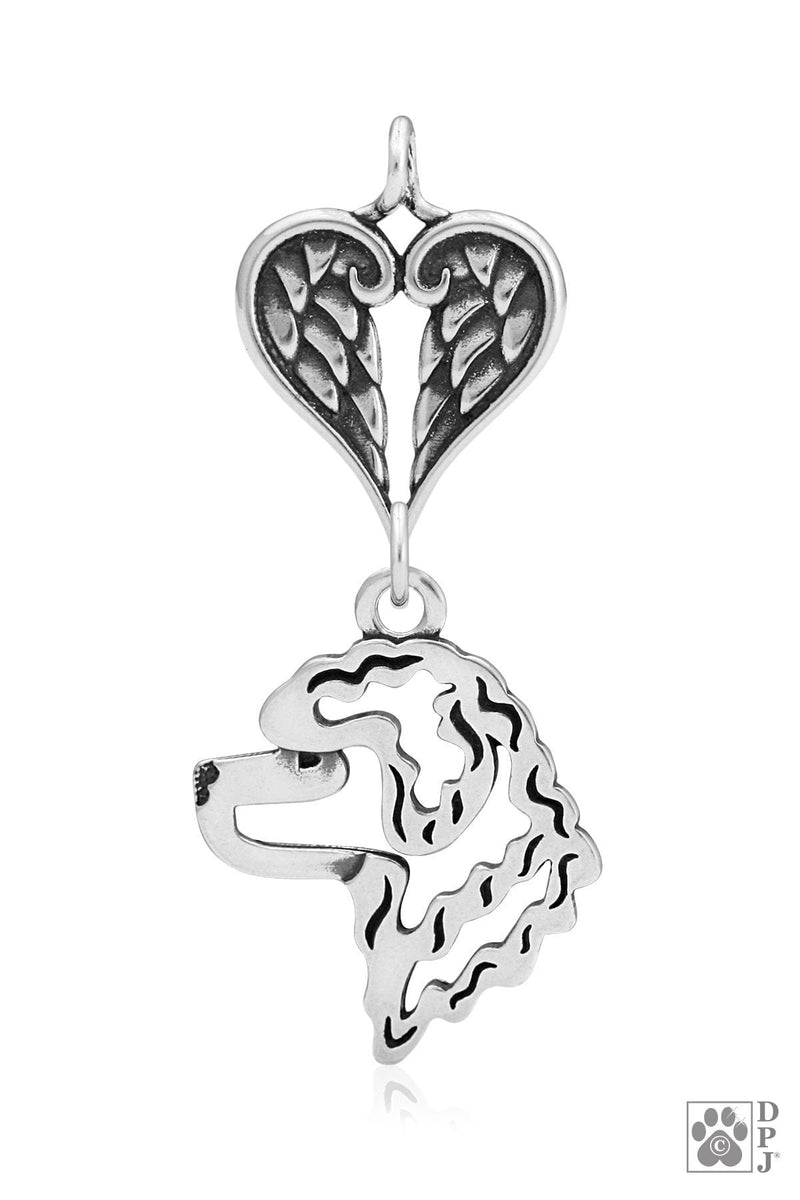 Portuguese Water Dog, Head, with Engravable Healing Angels Pendant