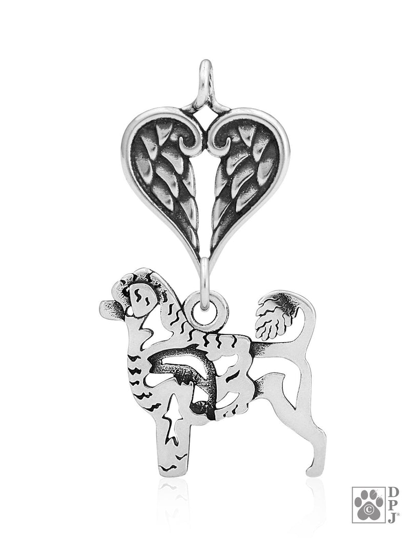 Portuguese Water Dog, Lion Cut, Body, with Engravable Healing Angels Pendant