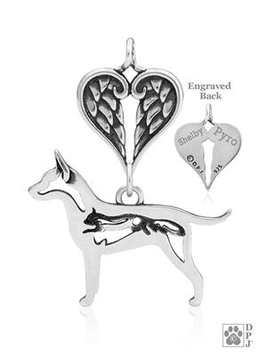 Rat Terrier w/Squirrel, Long tail Body, with Engravable Healing Angels Pendant