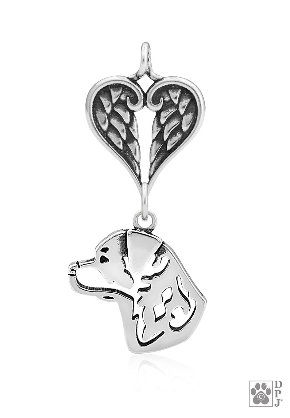 Rottweiler, Head, with Engravable Healing Angels Pendant