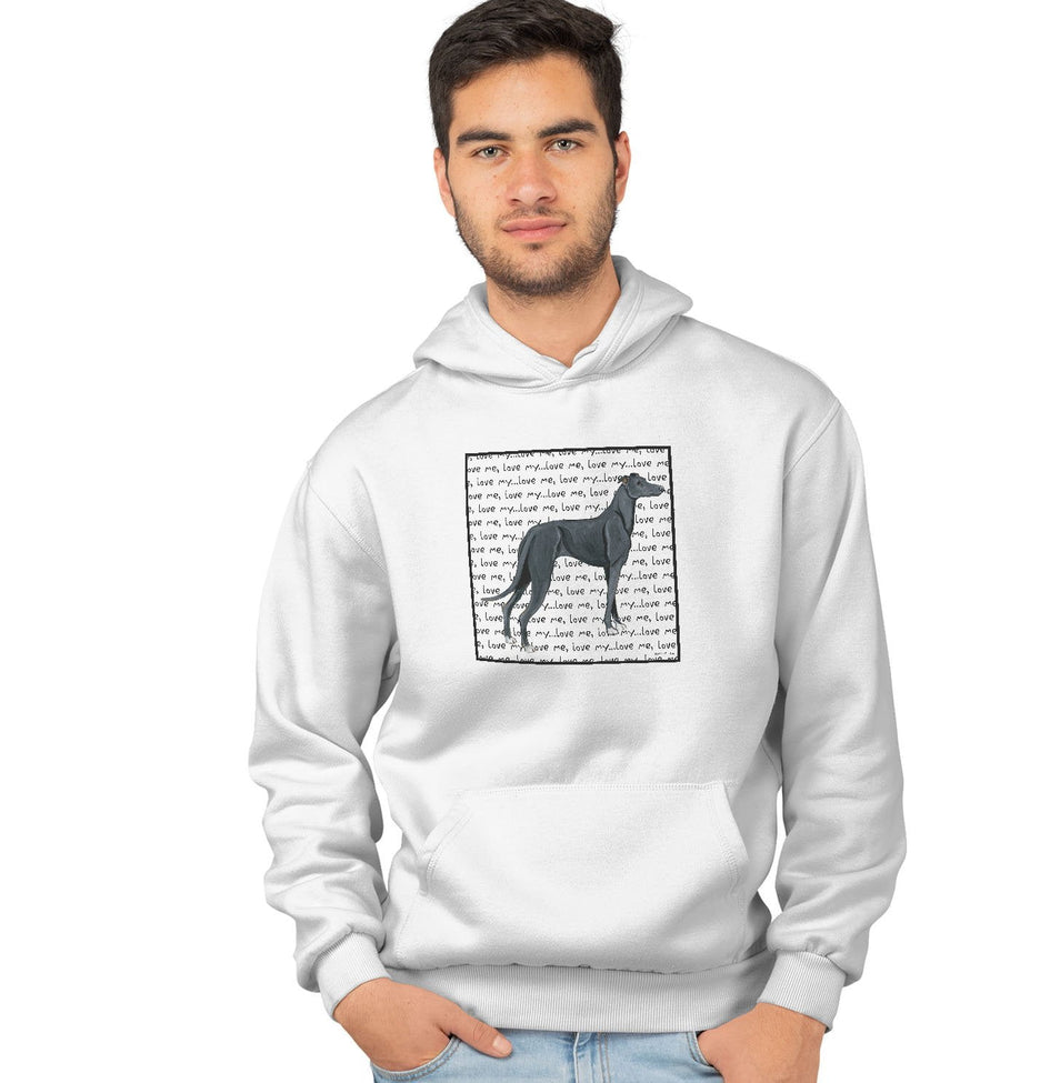 Black Greyhound Love Text - Adult Unisex Hoodie Sweatshirt