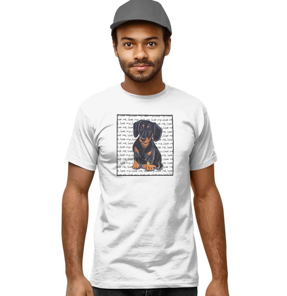 Black Dachshund Love Text - Adult Unisex T-Shirt