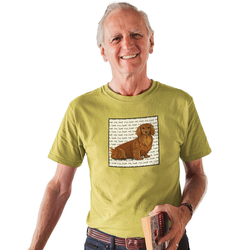 Longhaired Dachshund Love Text - Adult Unisex T-Shirt