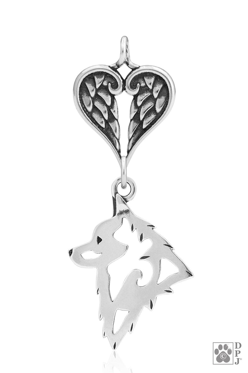 Schipperke, Head, with Engravable Healing Angels Pendant