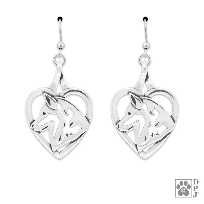 Sterling Silver Siberian Husky in Heart Earrings
