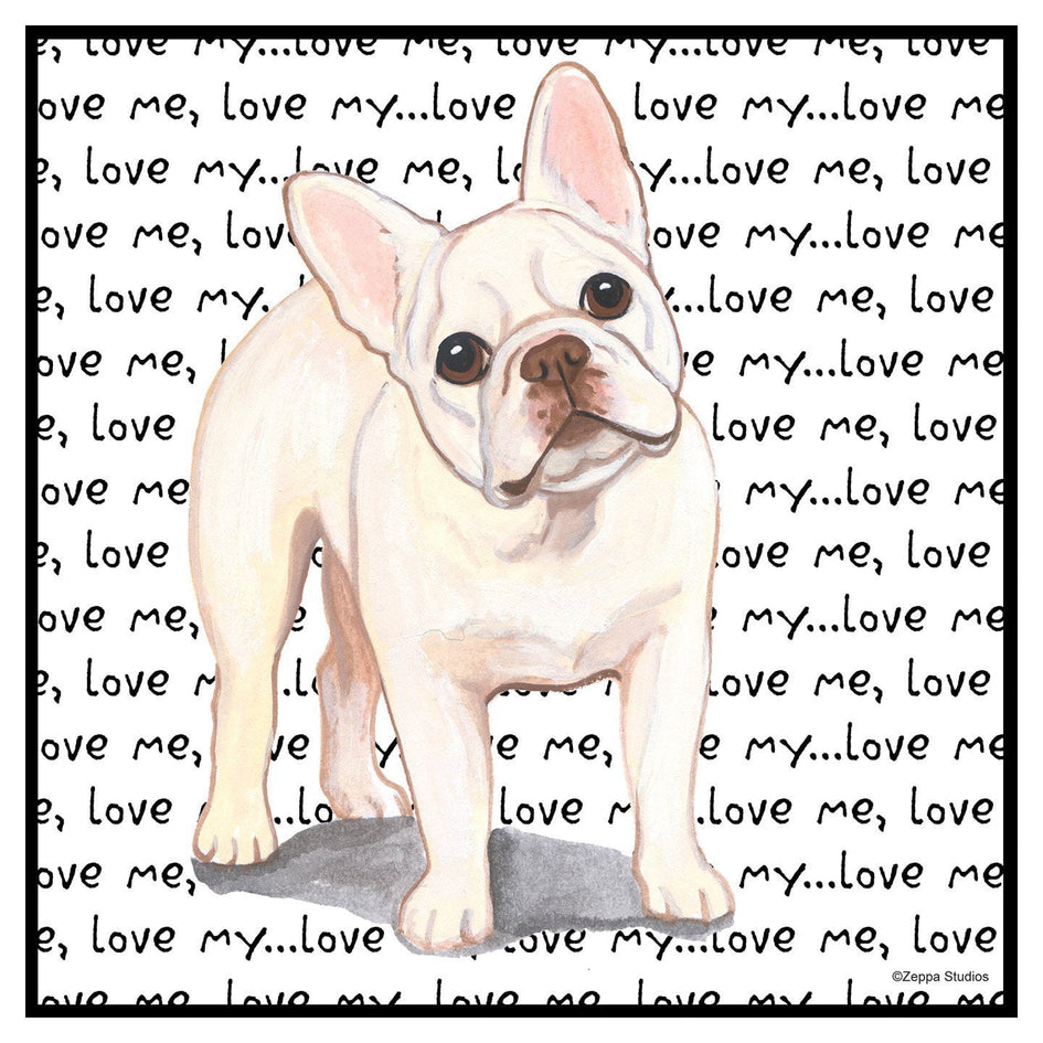 Cream French Bulldog Love Text - Adult Unisex T-Shirt