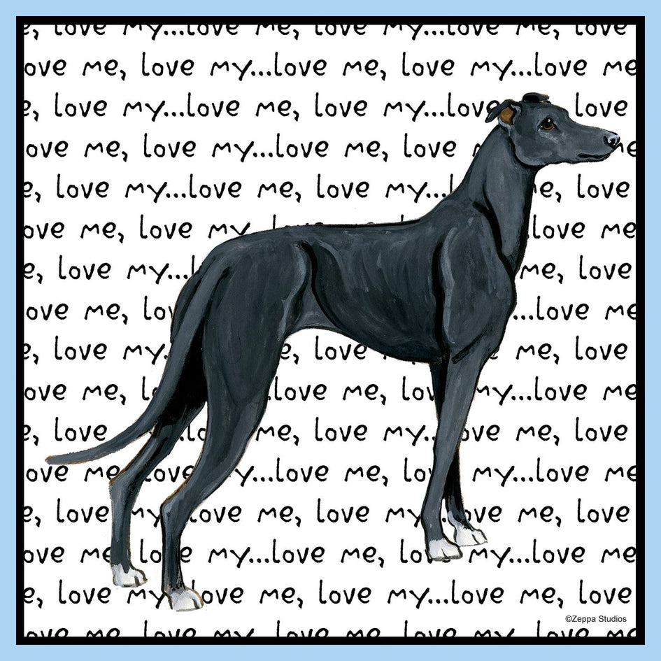 Black Greyhound Love Text - Adult Unisex T-Shirt