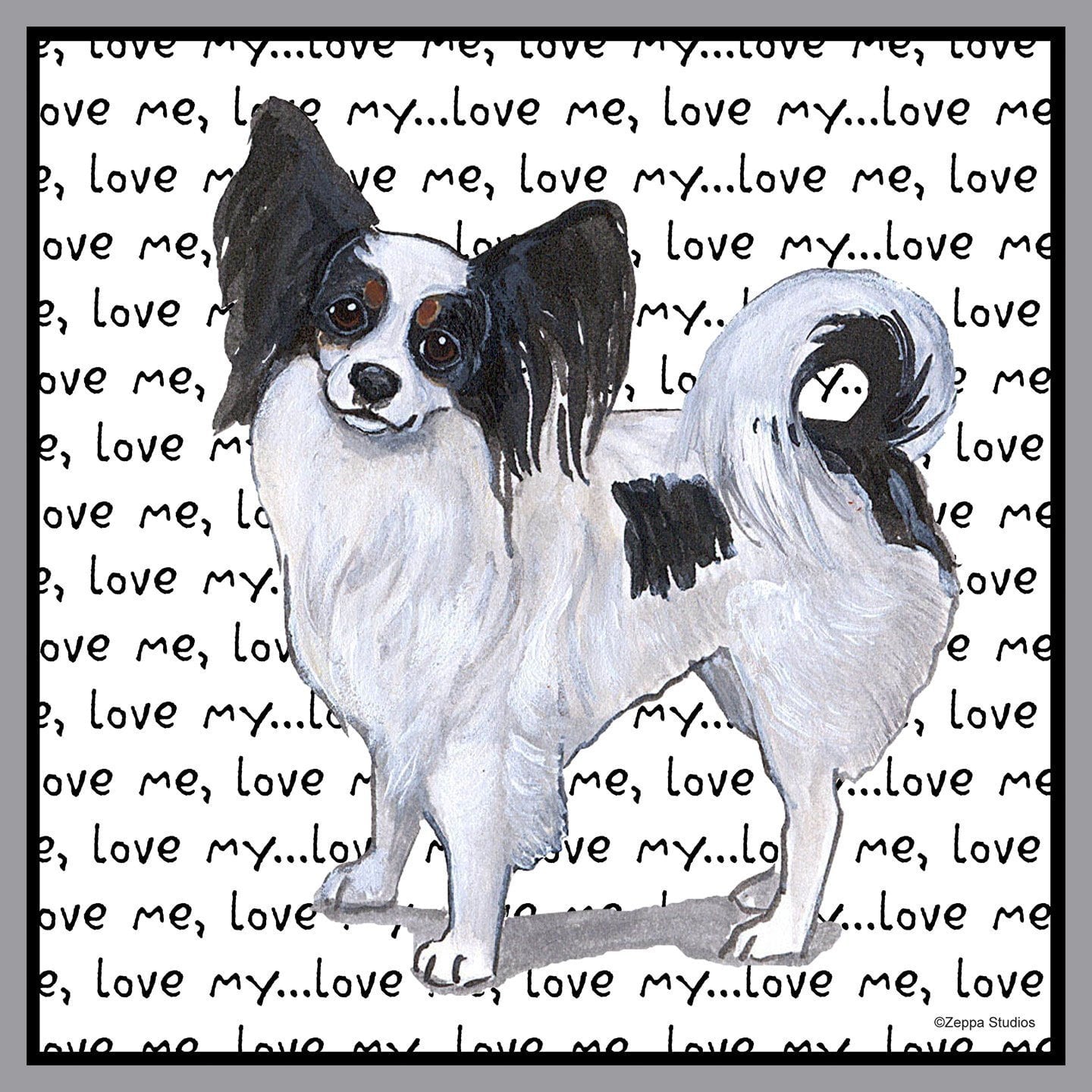 Tri-Color Papillon Love Text - Adult Unisex T-Shirt | AKC Shop