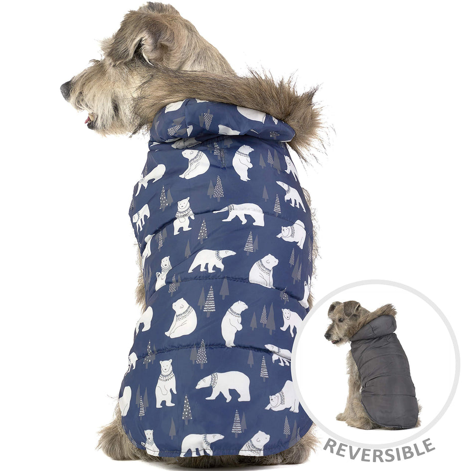 Friends Forever Furry Grey Reversible Hoodie Dog Jacket Coat Vest Cozy Winter Sweater Pet Cat Puppy Holiday Outwear Apparel XS (X-Small)